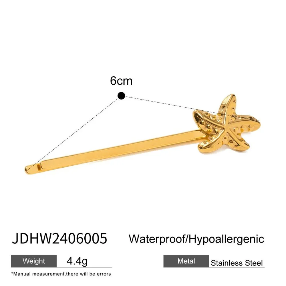 18K Gold Plated Starfish Stainless Steel Barrette Coastal Beach Hair Bobby Pin